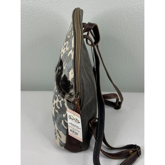 Myra Bag Dough Backpack Abstract Design Cowhide Tassel Leather Strap NWT